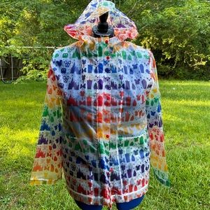 Disney Parks World Rain Jacket Rainbow Pride  Raincoat Size Large L  Coat